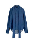 IJIIT Washable Denim Shirt W/ Detachable Ribbon