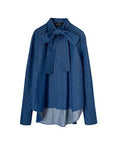 IJIIT Washable Denim Shirt W/ Detachable Ribbon