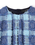 Check Fringe Bubble Sleeve Top