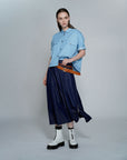 Rayon Poly Denim Like Button Up Blouse
