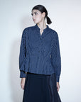 Pleated Hem Stripe Blouse