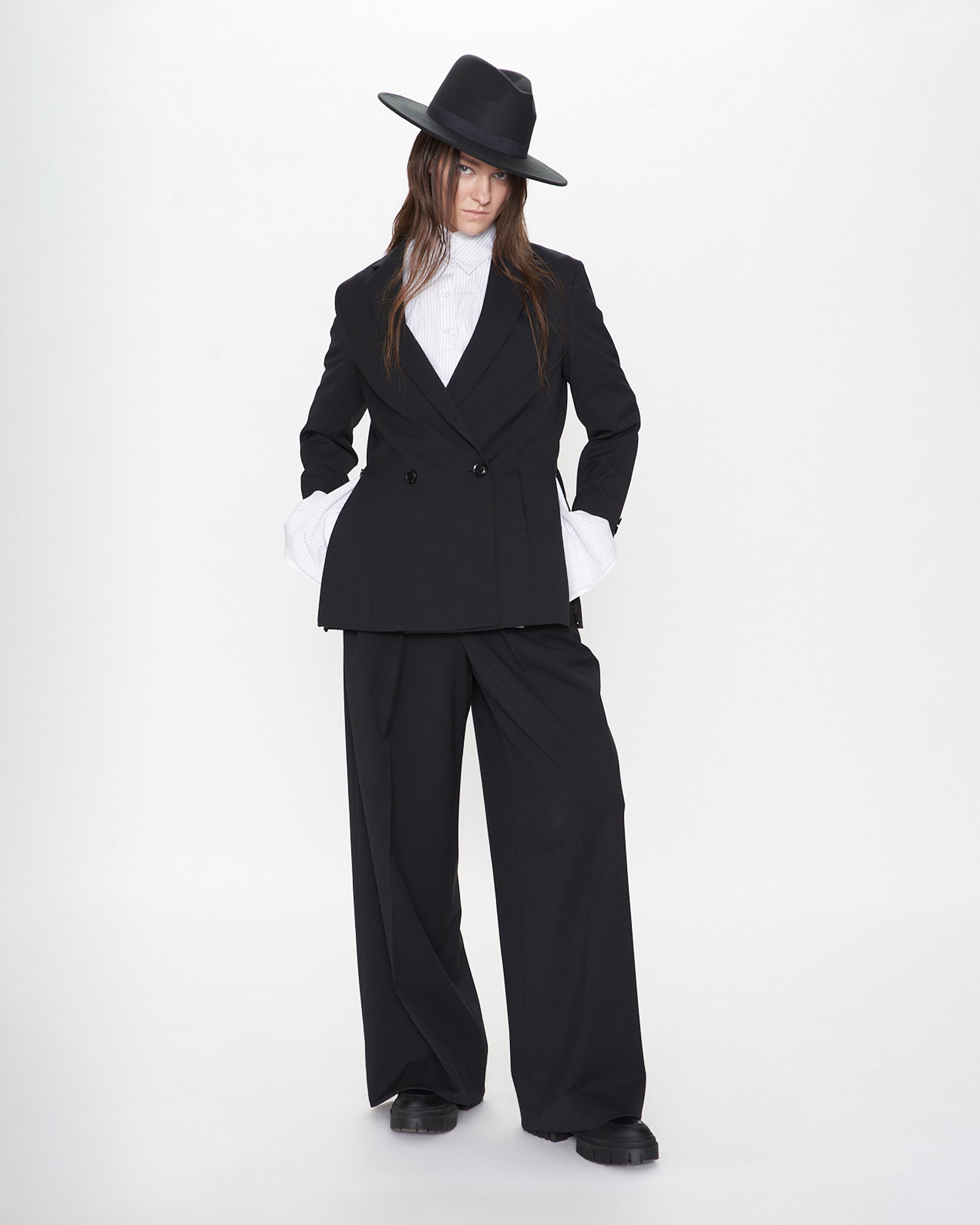 Impression Wool Mix Double Breasted Mid Length Blazer