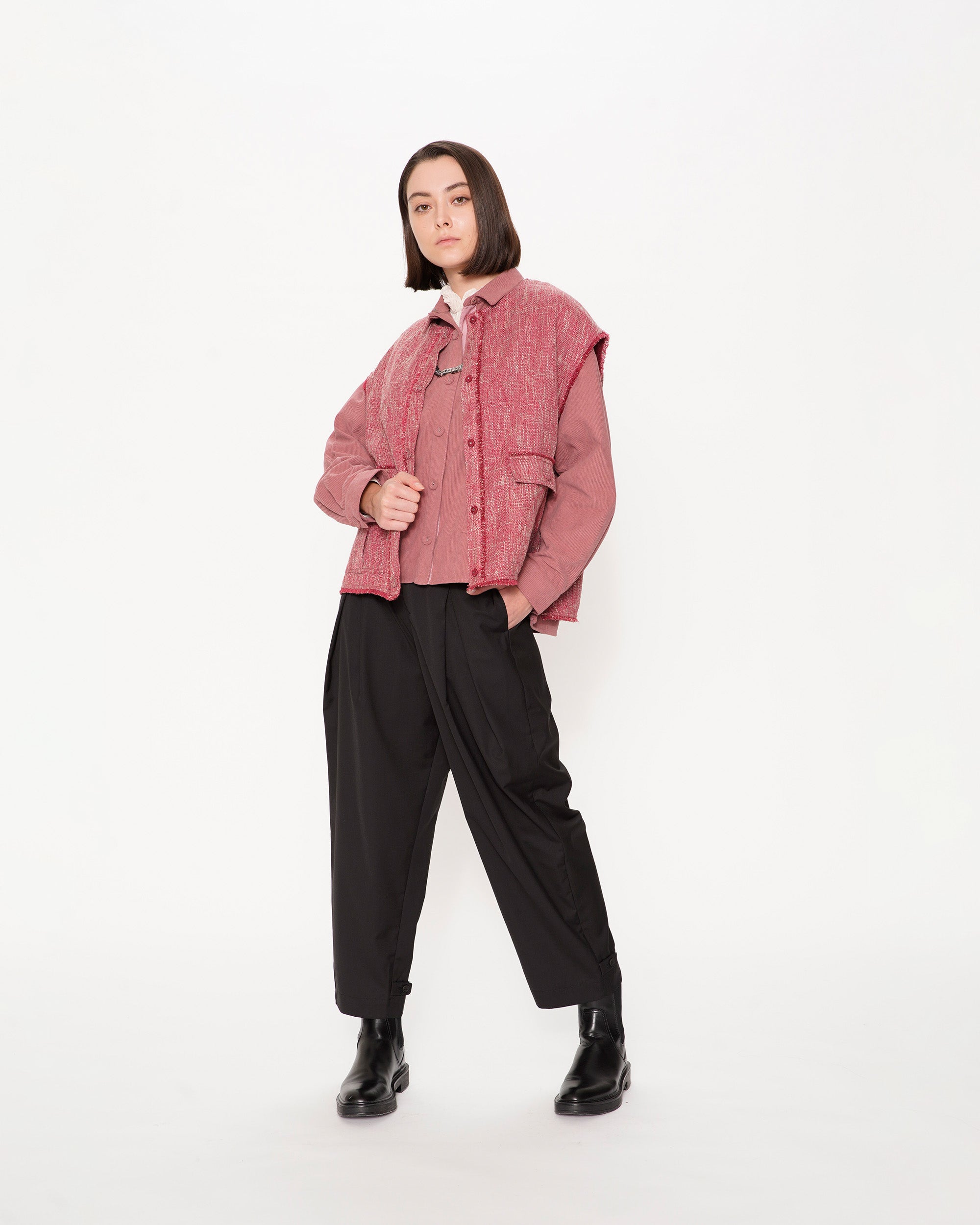 Poly Rayon Folded Waist Taper Pants