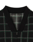 Brushed Check V Neck Zip Up Cardigan