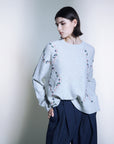 Wool Cashmere Colorful Daisy Embrodiery Knit Top