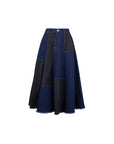 Denim Mix Flare Maxi Skirt