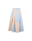 Denim Mix Flare Maxi Skirt