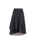 Snow Wash Denim Ruffle Layer Flare Skirt