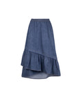 Snow Wash Denim Ruffle Layer Flare Skirt