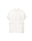 Snow Wash Denim Ruffle Pocket Blouse