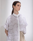 Jacq & Cutwork Folded Sleeve Button Up Blouse