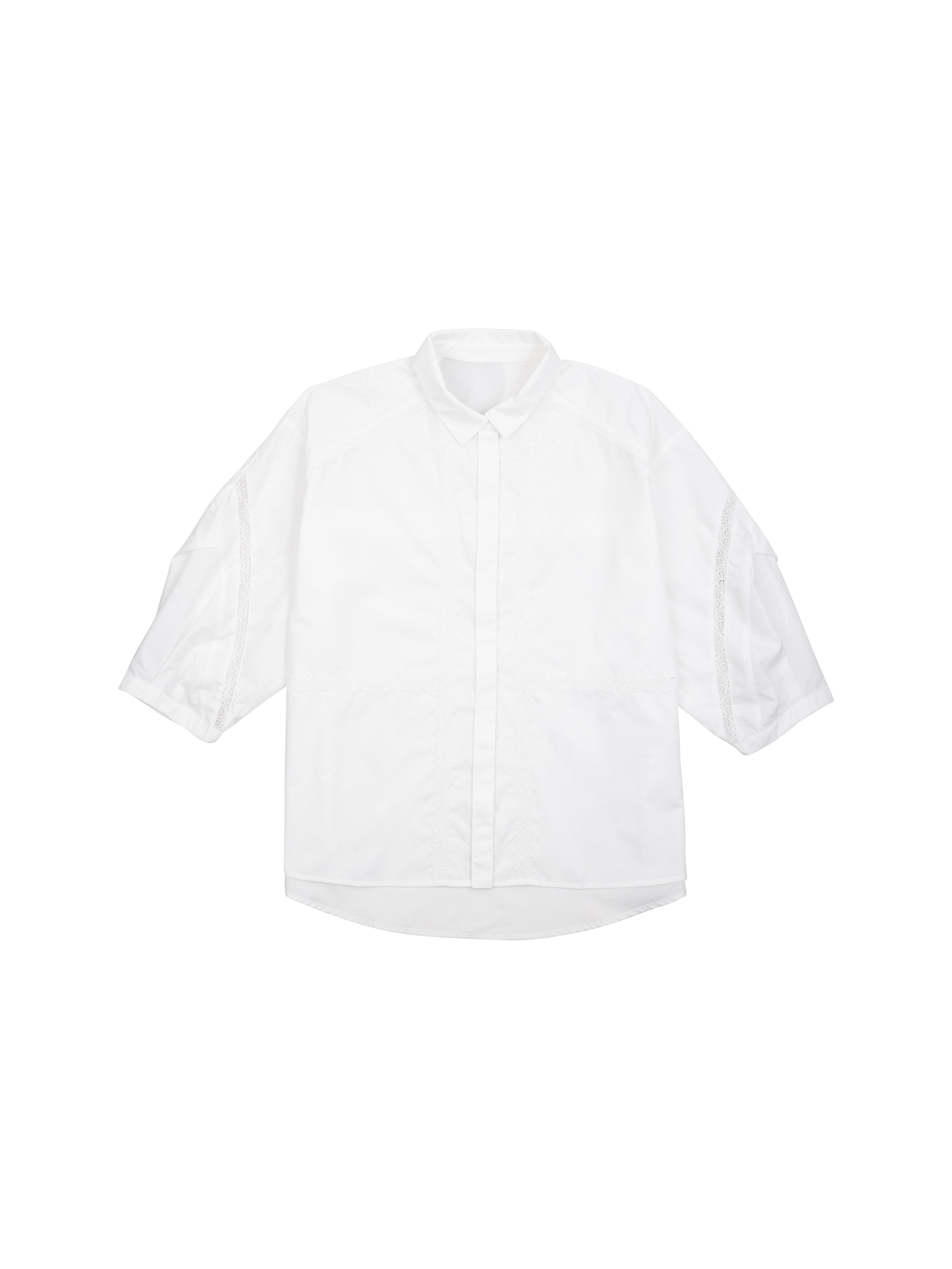 Poplin Lace Trim Balloon Sleeve Blouse