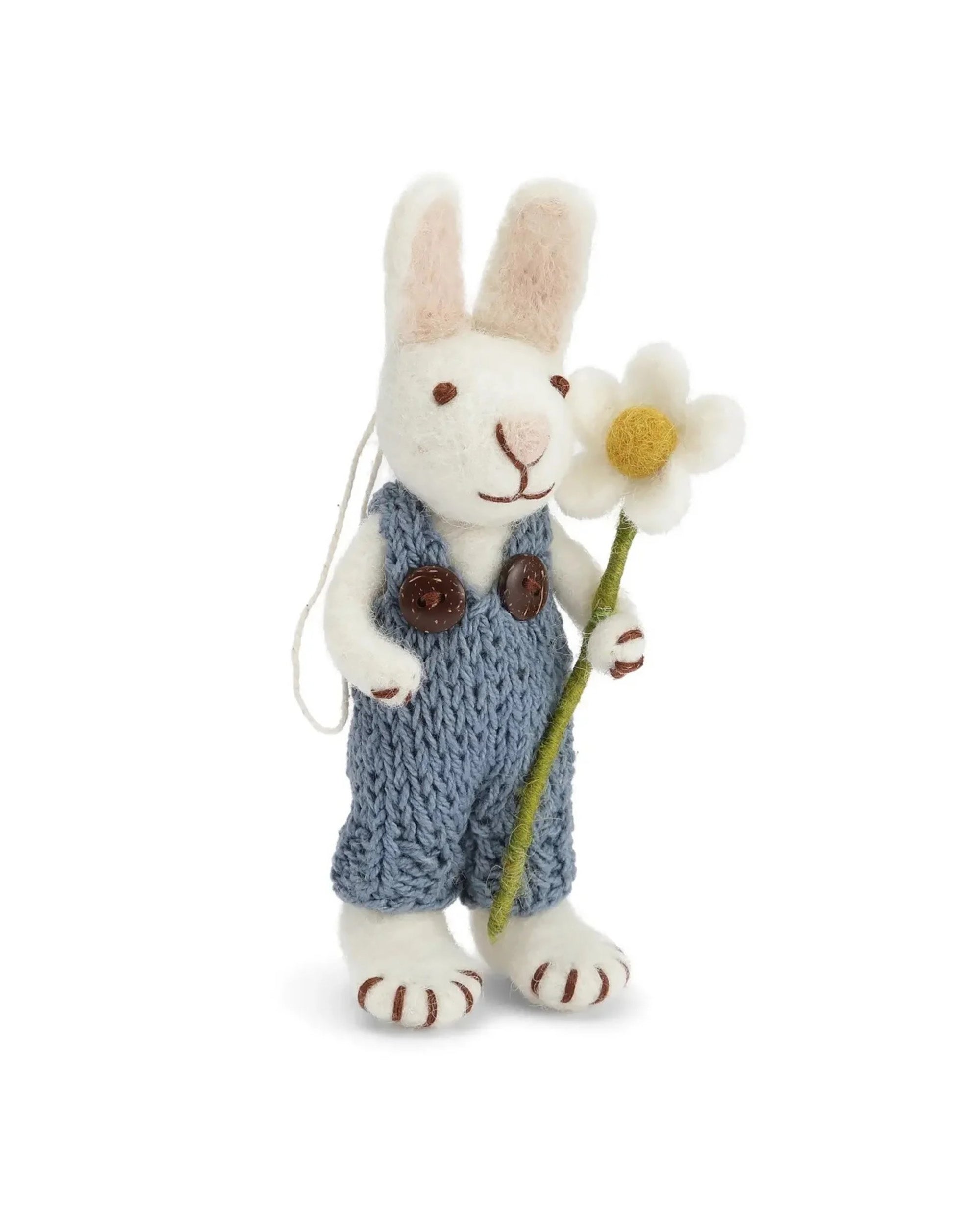 GRY & SIF White Bunny With Blue Pants And Marguerite Charm
