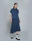 Snow Wash Denim Ruffle Layer Flare Skirt