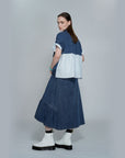 Snow Wash Denim Ruffle Layer Flare Skirt