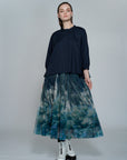 Garden Print Mesh Maxi Flare Skirt