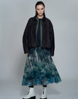 Garden Print Mesh Maxi Flare Skirt