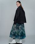 Garden Print Mesh Maxi Flare Skirt