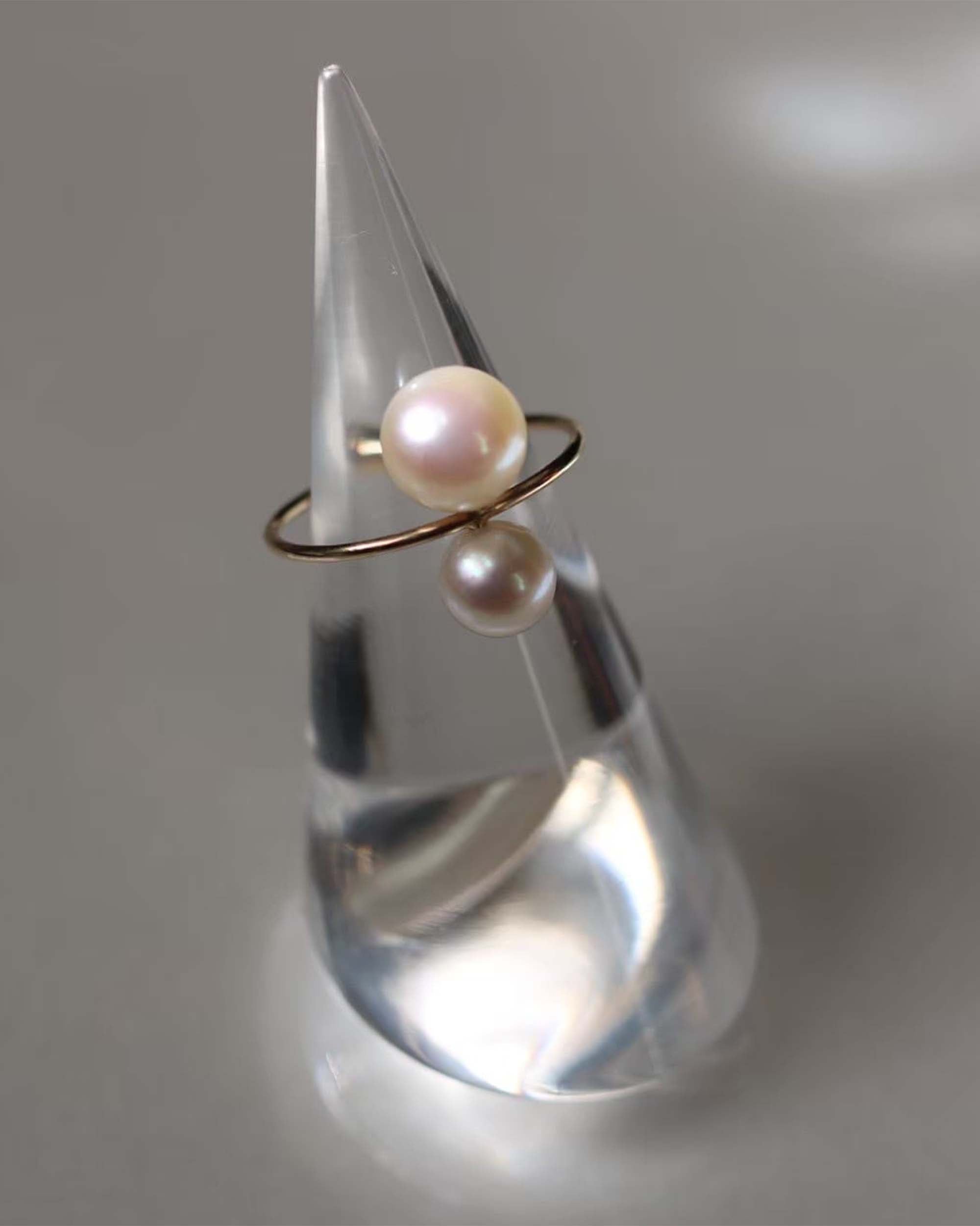 NEUF Akoya Double Pearl Vertical Ring