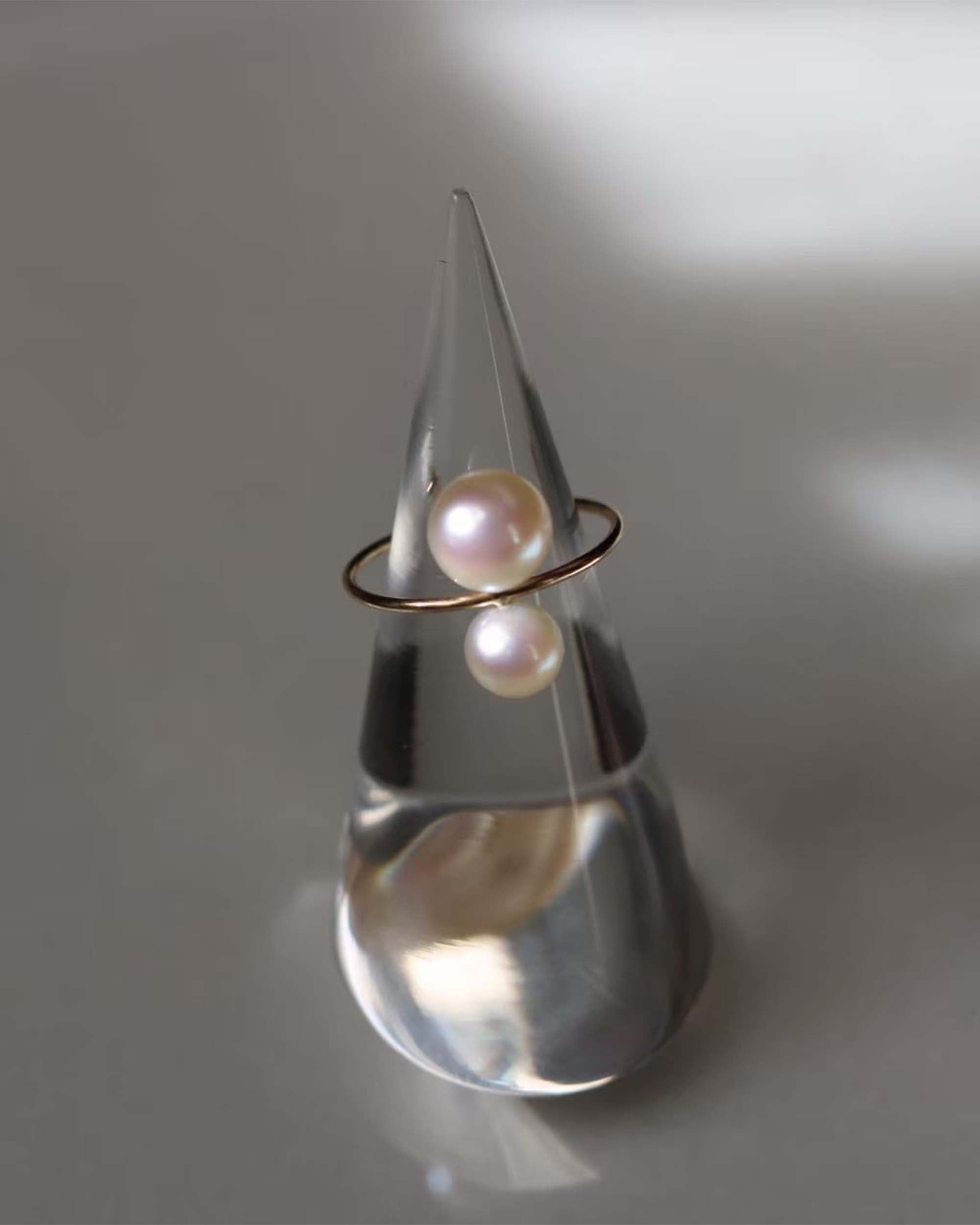 NEUF Akoya Double Pearl Vertical Ring