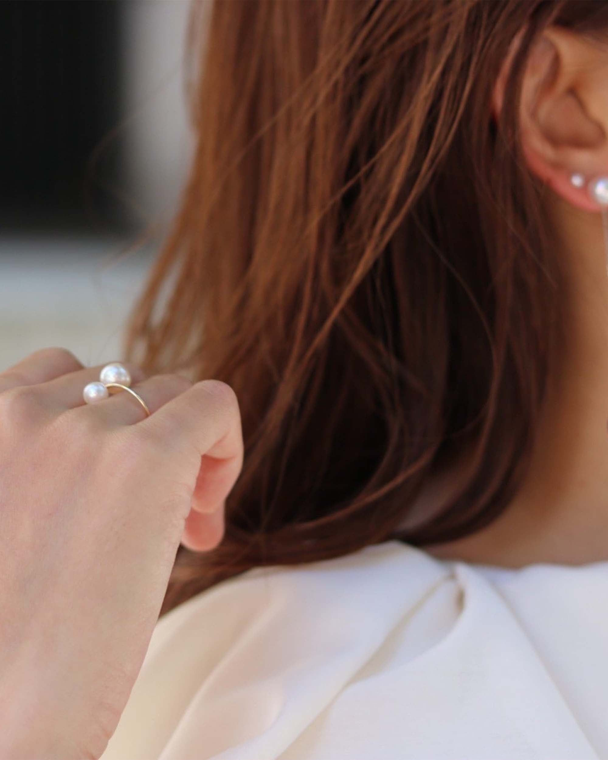 NEUF Akoya Double Pearl Vertical Ring