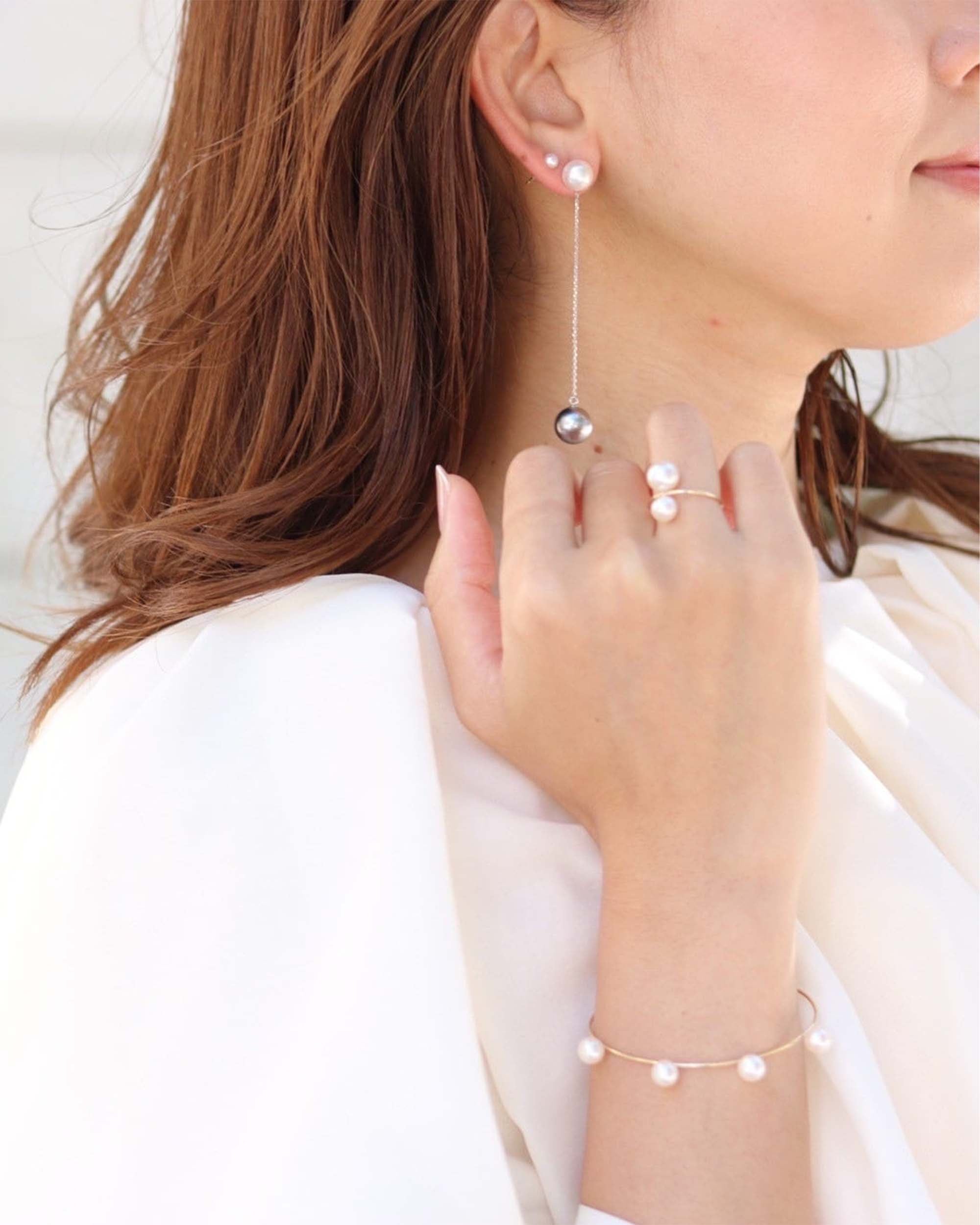 NEUF Akoya Double Pearl Vertical Ring