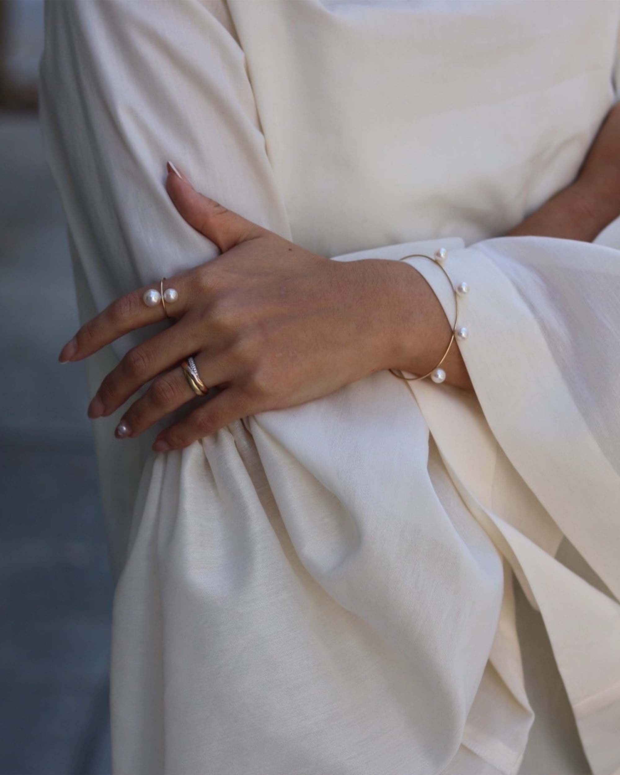 NEUF Akoya Double Pearl Vertical Ring