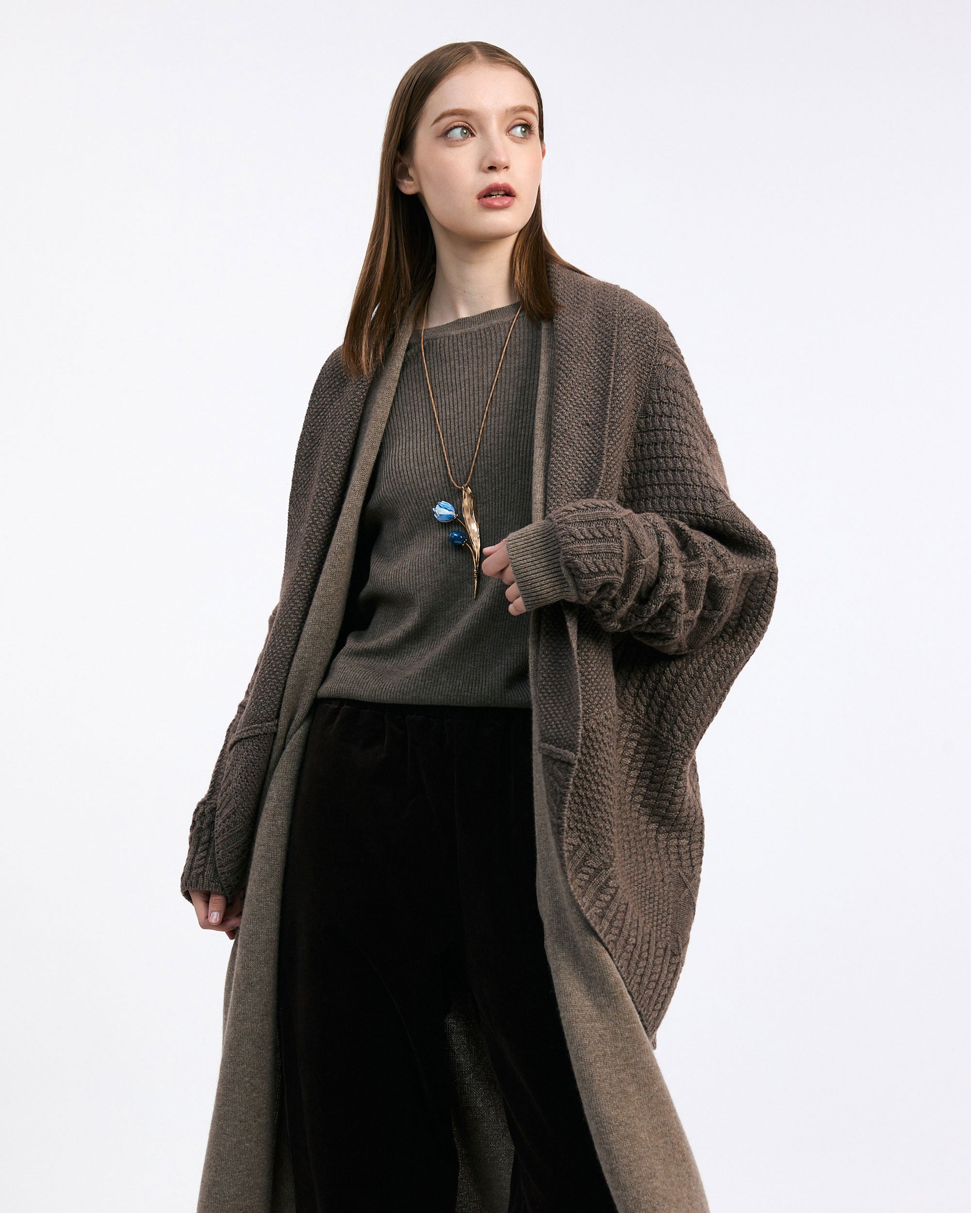 NORAH SUE Cashmere Mix Cable Knit Jacket
