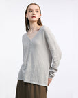 NORAH SUE Air Spun Wrinkle Long Sleeves Top