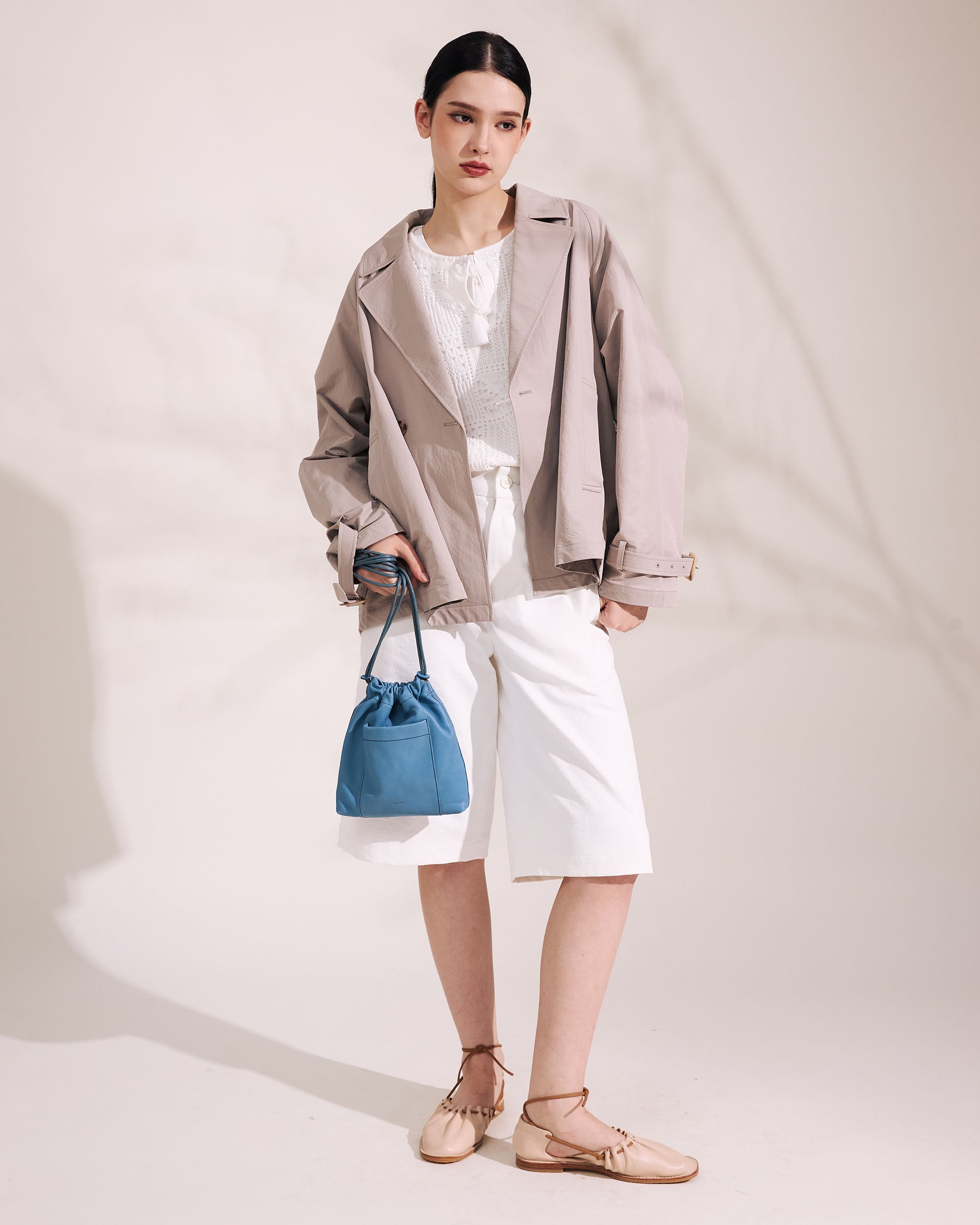 NORAH SUE Embroidery Short Trench Jacket