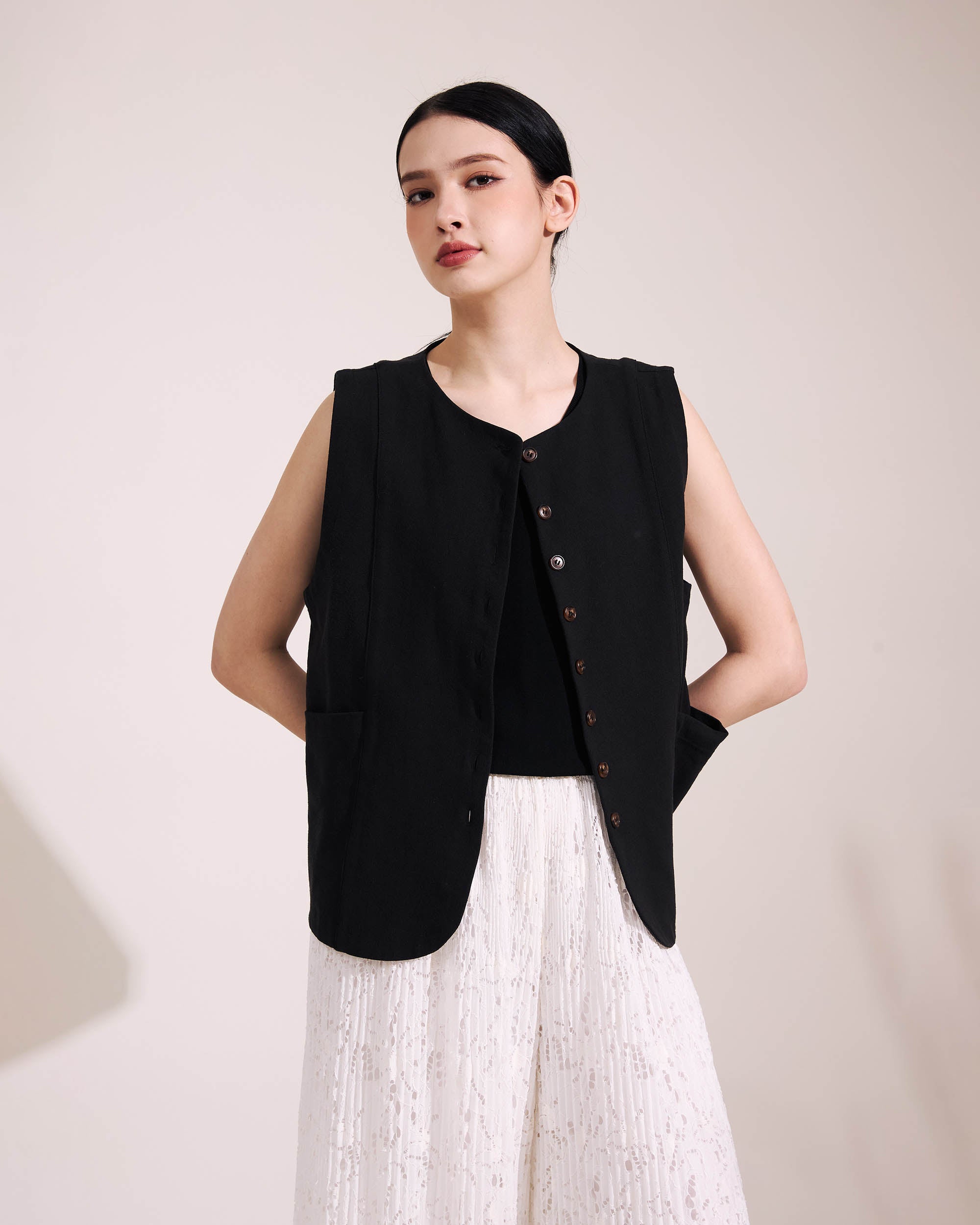 NORAH SUE Cotton Linen Vest