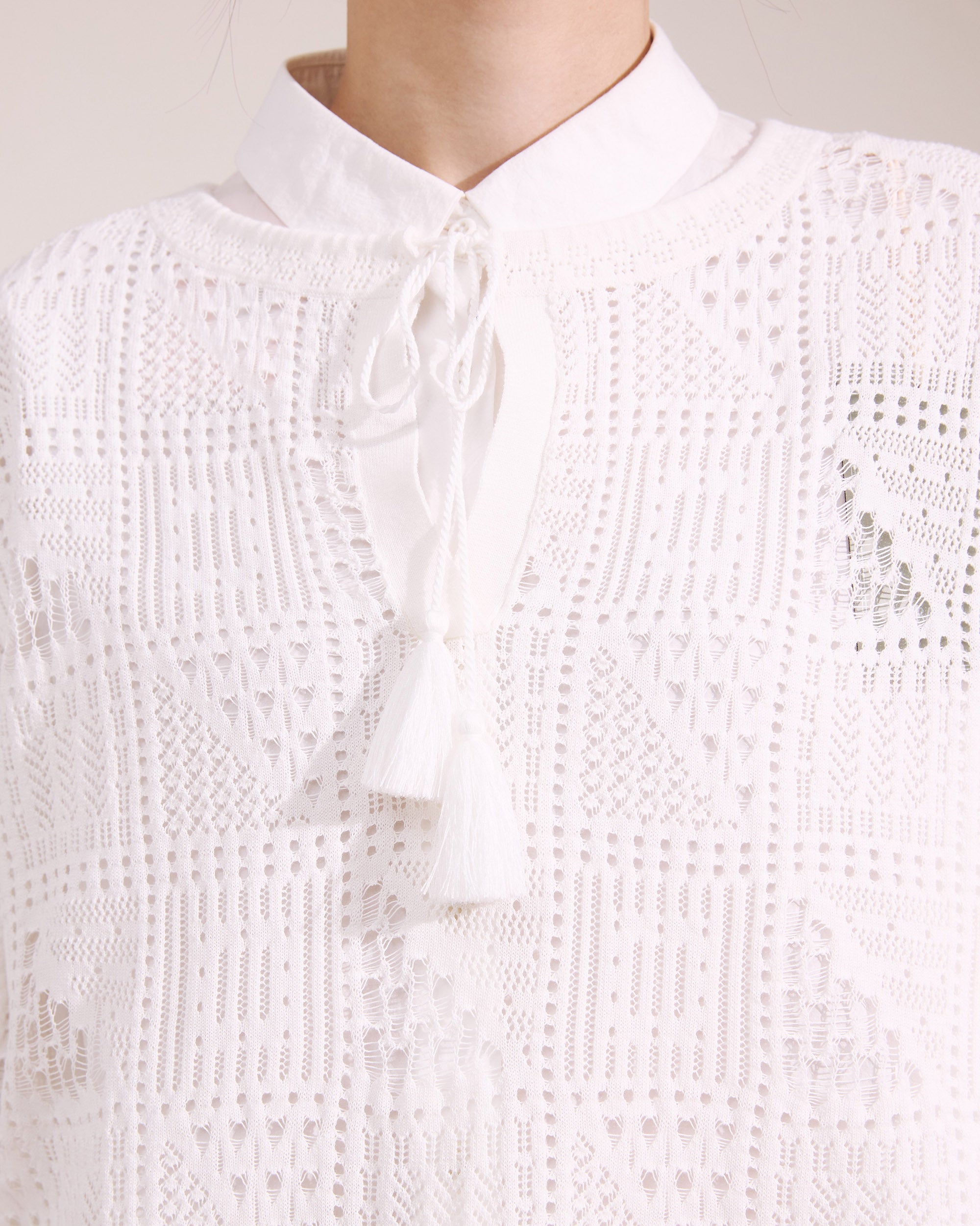 NORAH SUE Organic Cotton Pointelle Short Sleeve Pullover