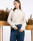 PAS DE CALAIS Botanical Dye Cotton Silk Lawn Stand Collar Blouse