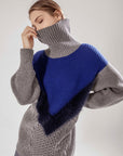 V Shape Hairy Patch Chunky Knit Top