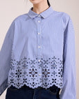 NORAH SUE Striped Poplin Embroidery Shirt