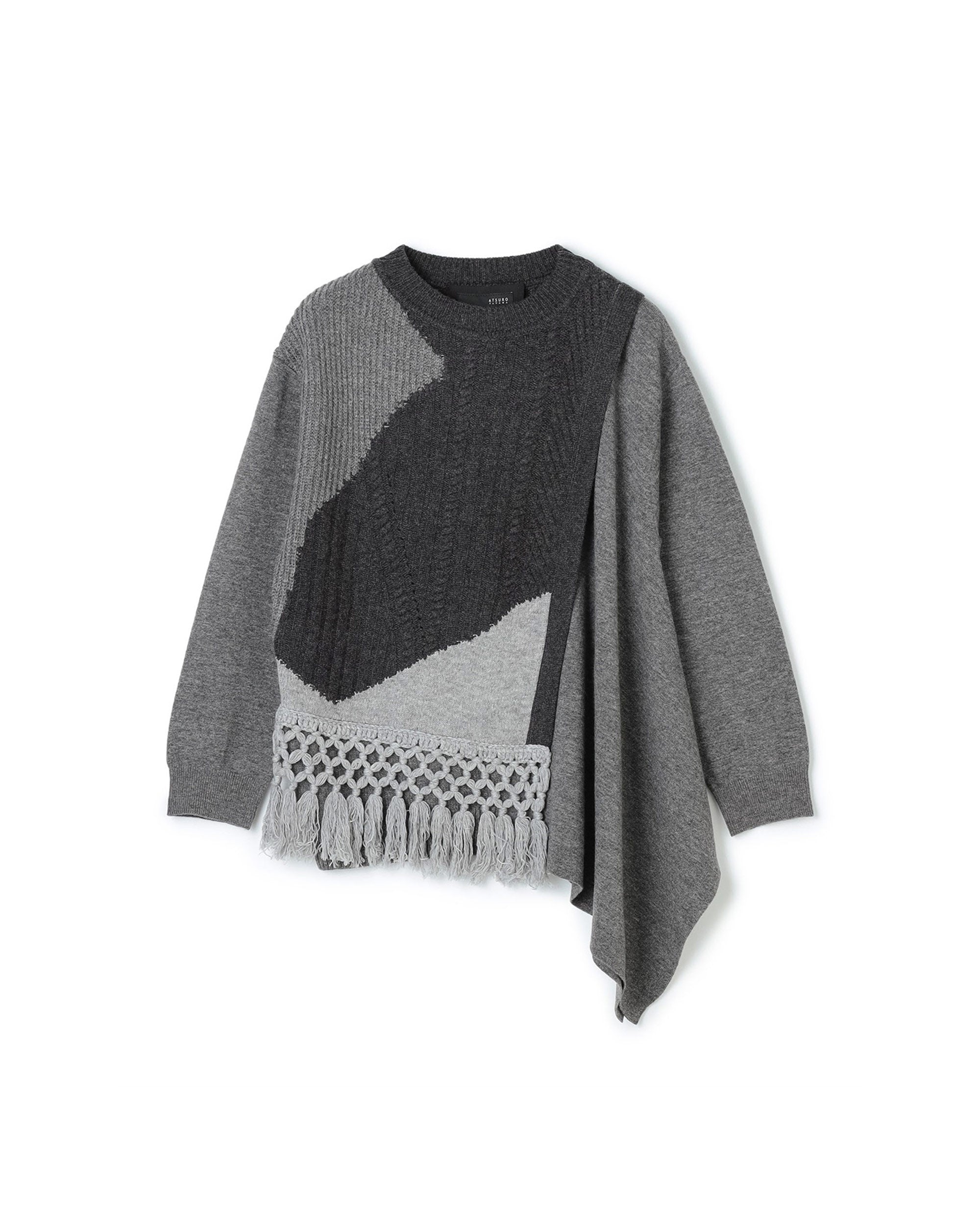 Édition de Paris Crochet Fringe Drap Side Knit Top