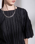 Border Fringe Bubble Sleeve Top