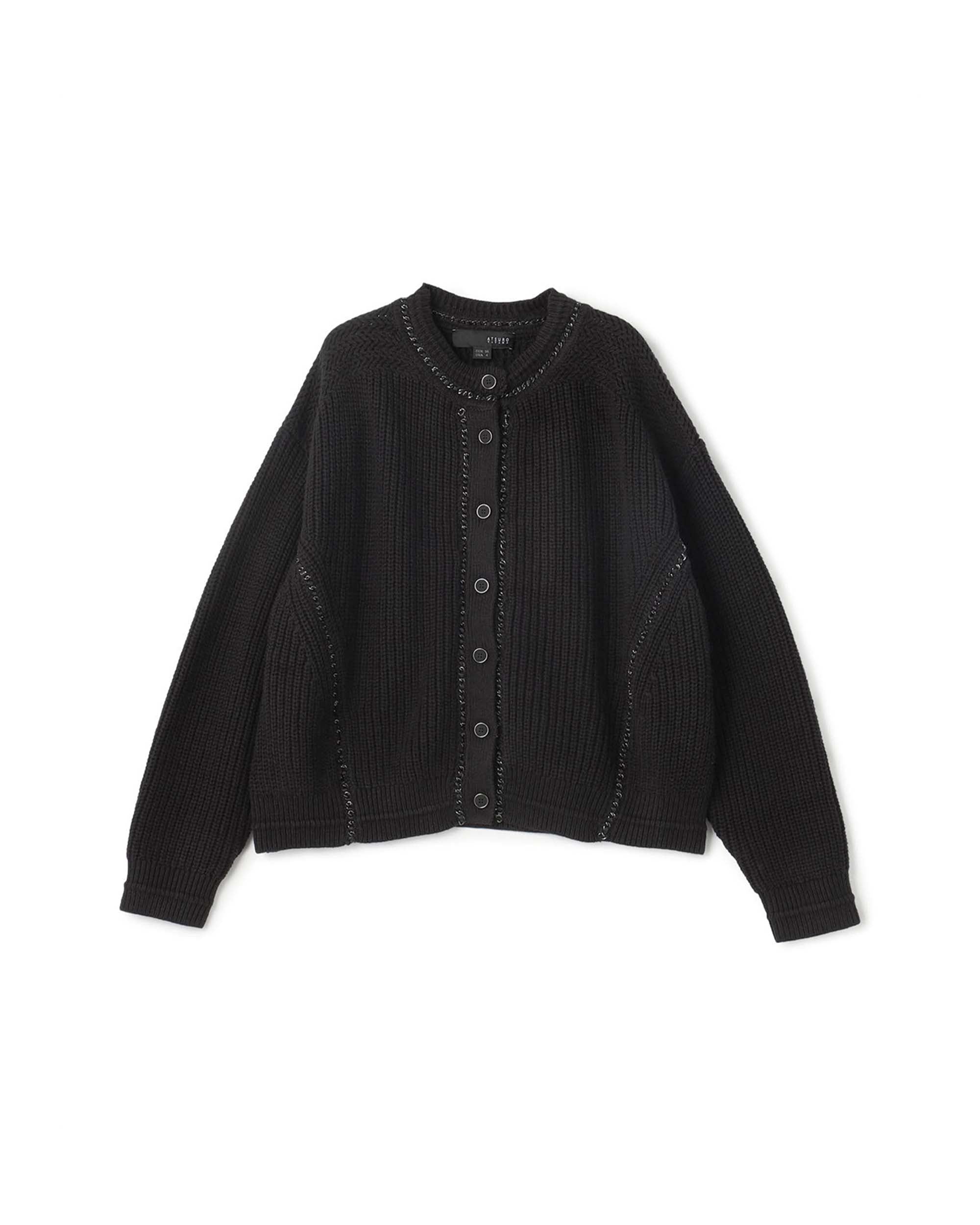 Metal N Pu Trim Cotton Mix Cardigan