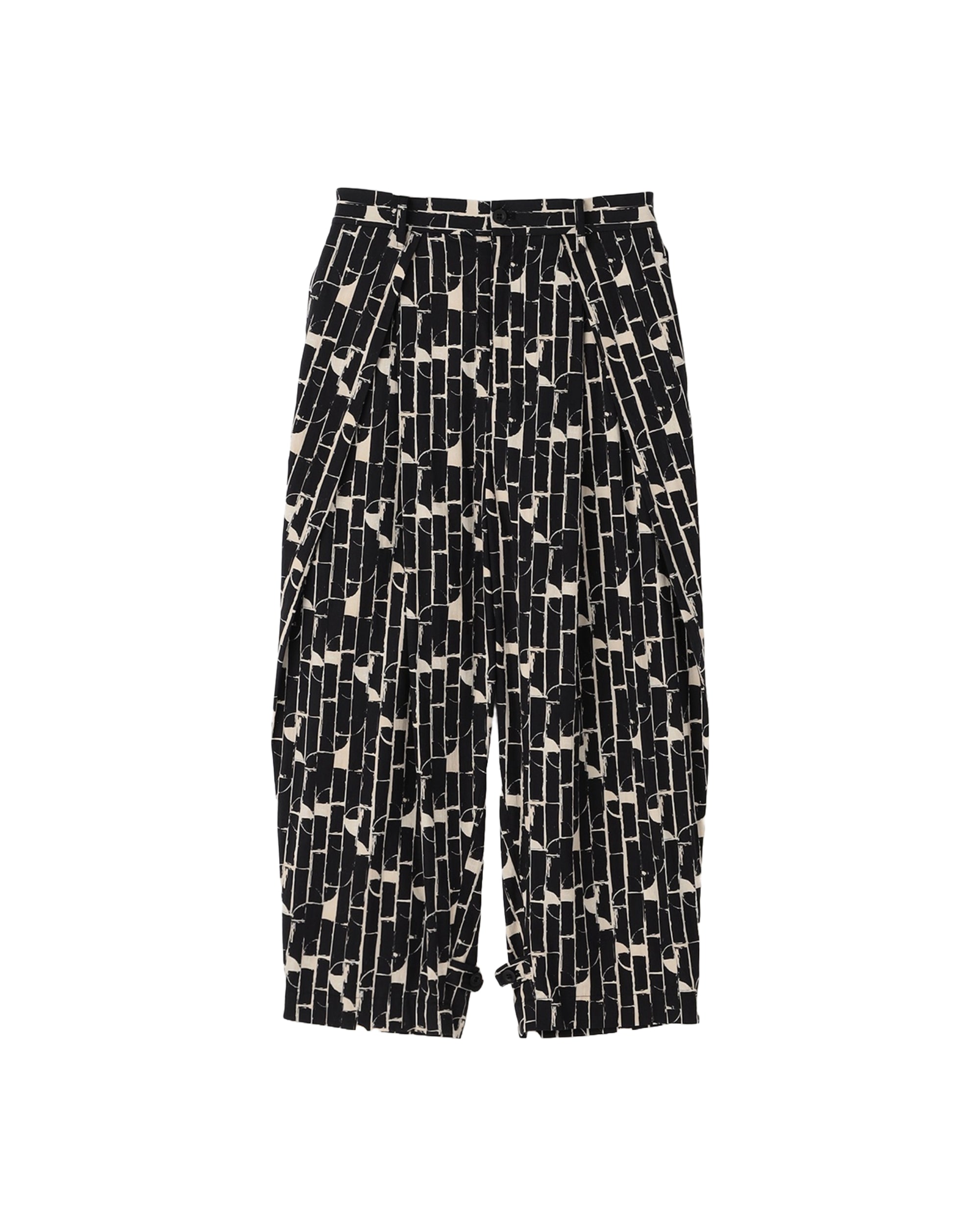 Abstract Floral N Geometric Print Folded Waist Baggy Pant