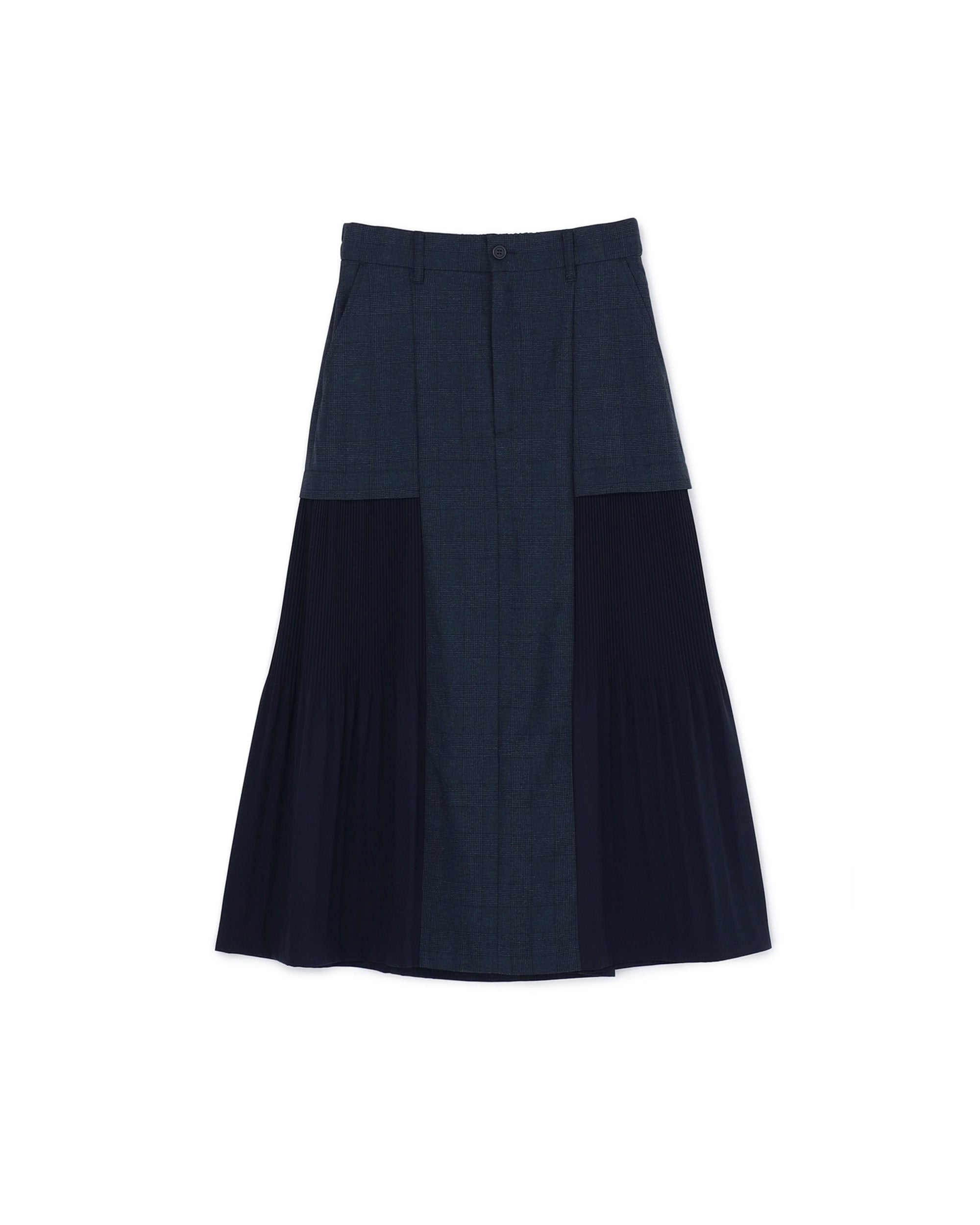 Denim Color Pleated Side Mermaid Maxi Skirt