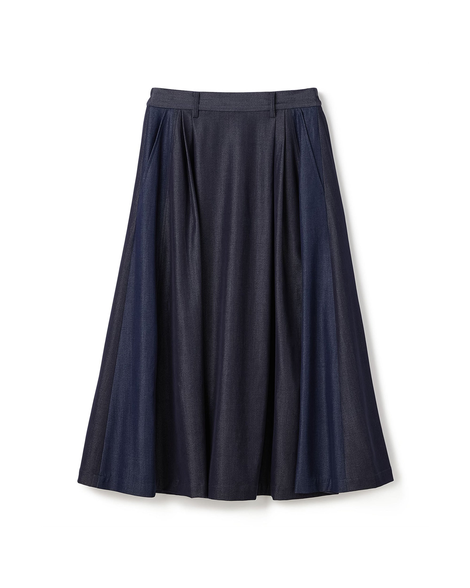 Denim Like Mix Flare Maxi Skirt