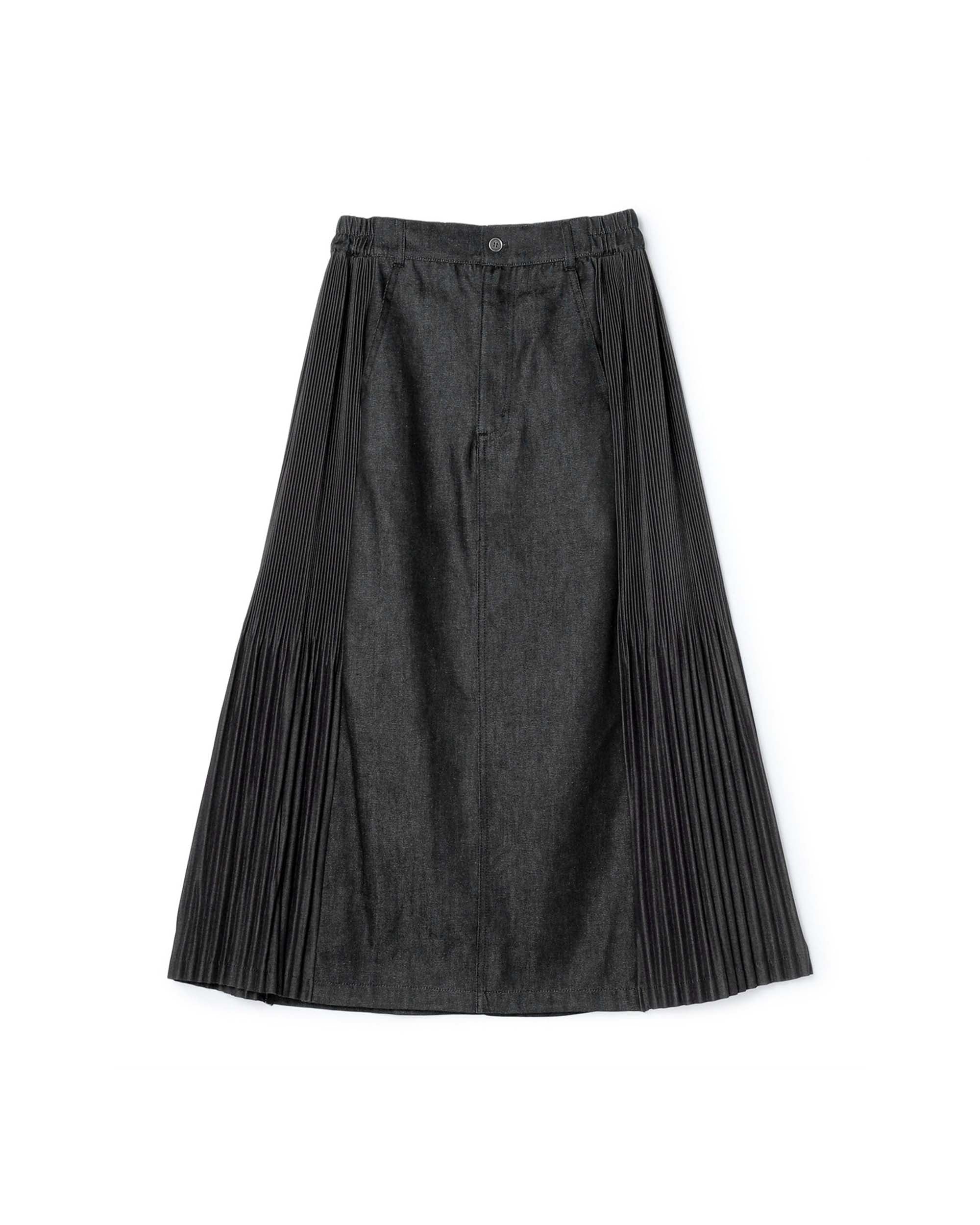 Denim Like Pleated Side Maxi Skirt