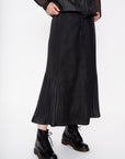 Denim Like Pleated Side Maxi Skirt