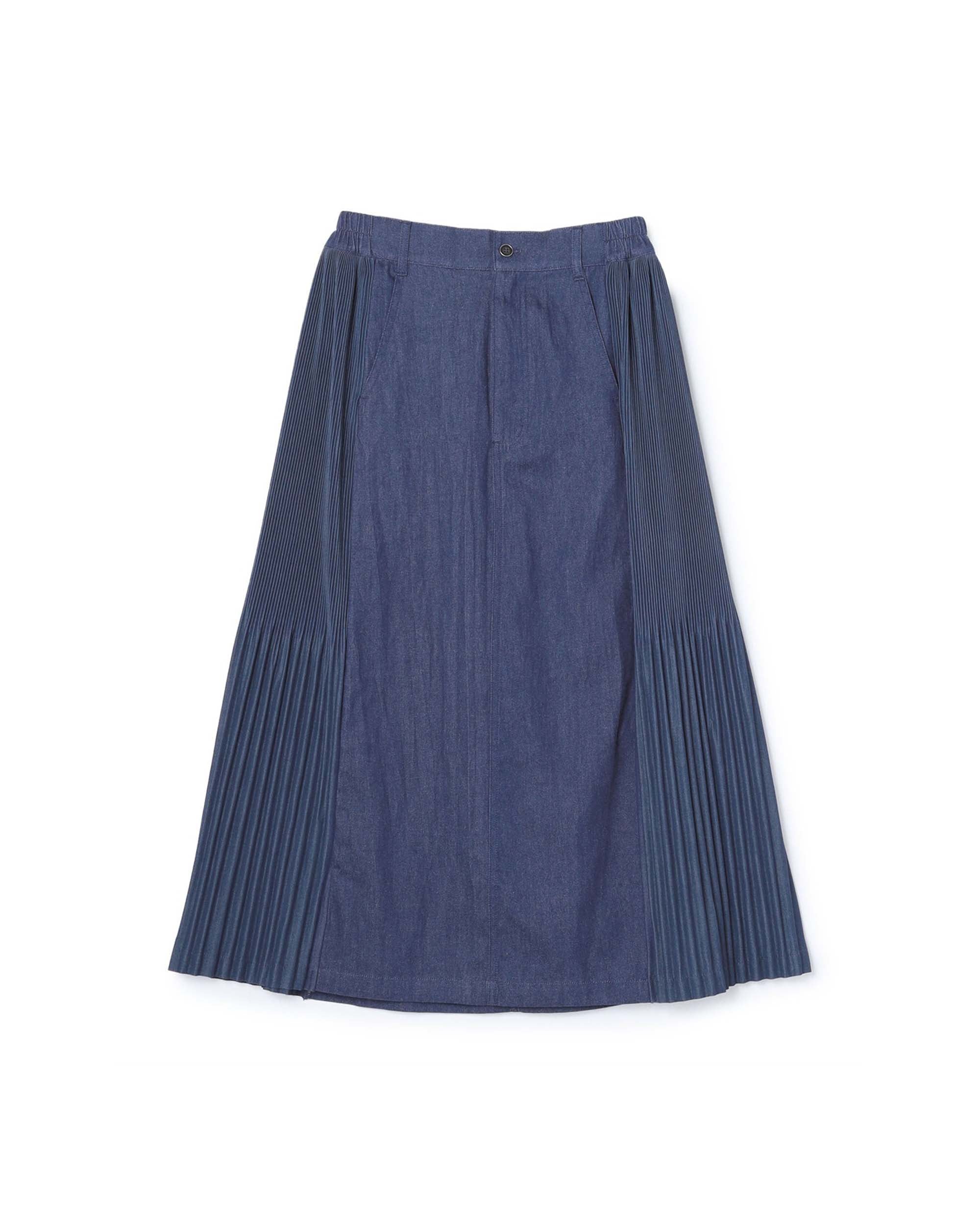 Denim Like Pleated Side Maxi Skirt