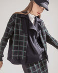 Brushed Check V Neck Zip Up Cardigan