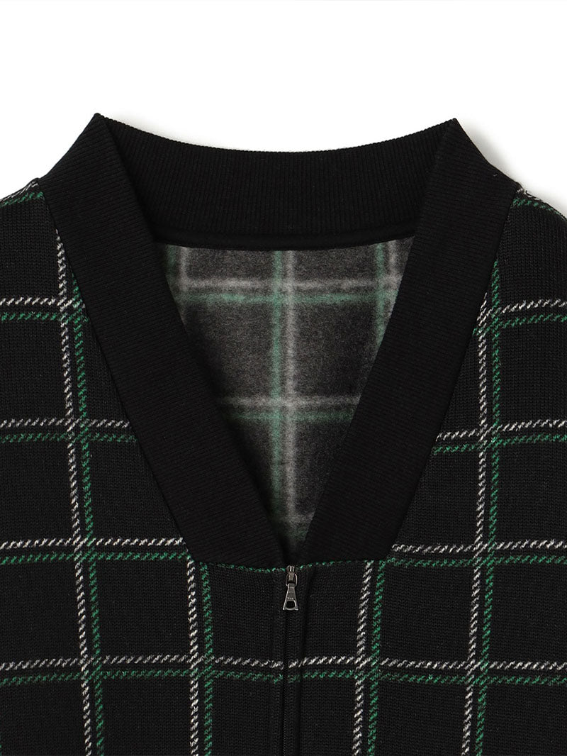 Brushed Check V Neck Zip Up Cardigan