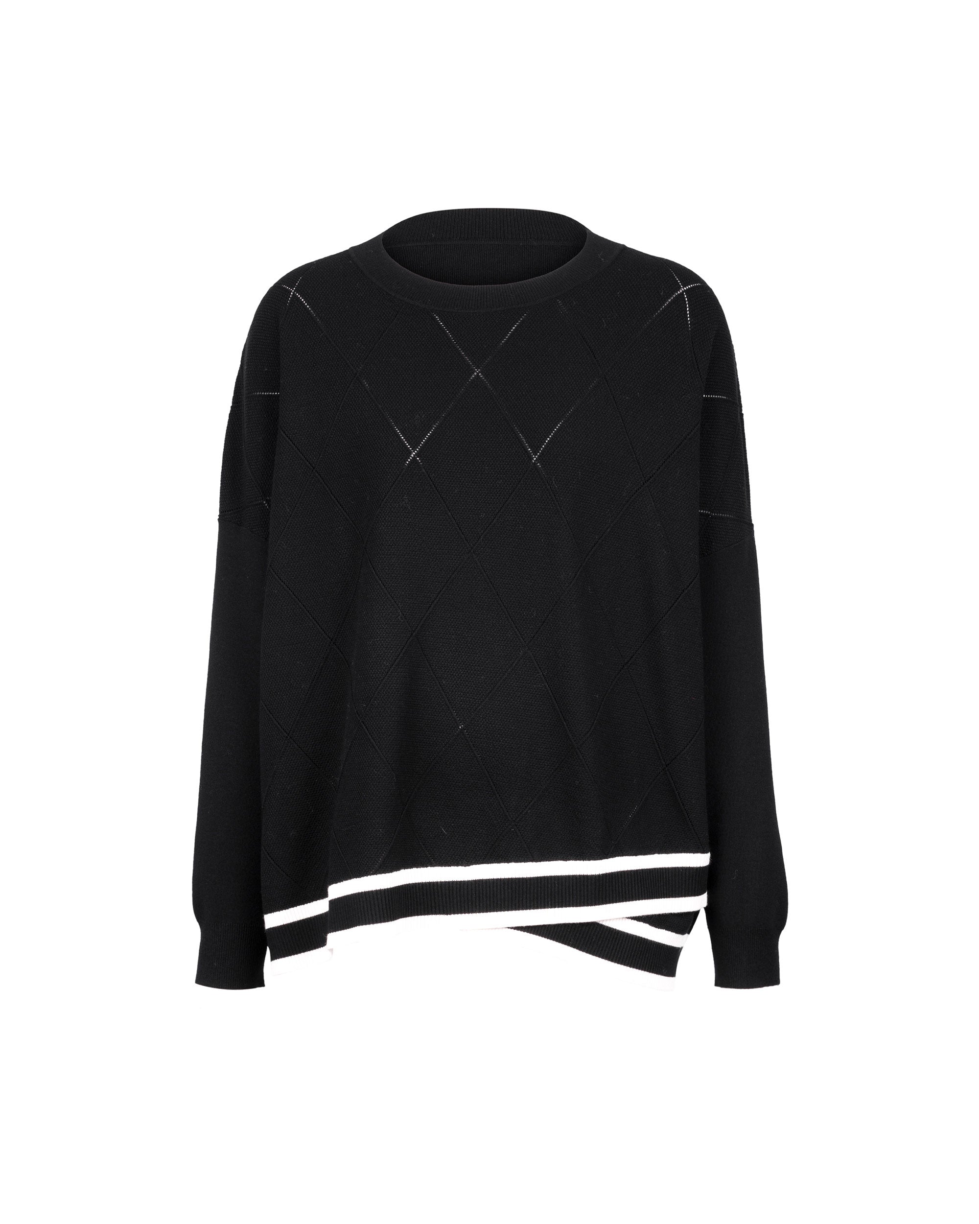 Athena Diamond Cable Overlap Border Hem Knit Top