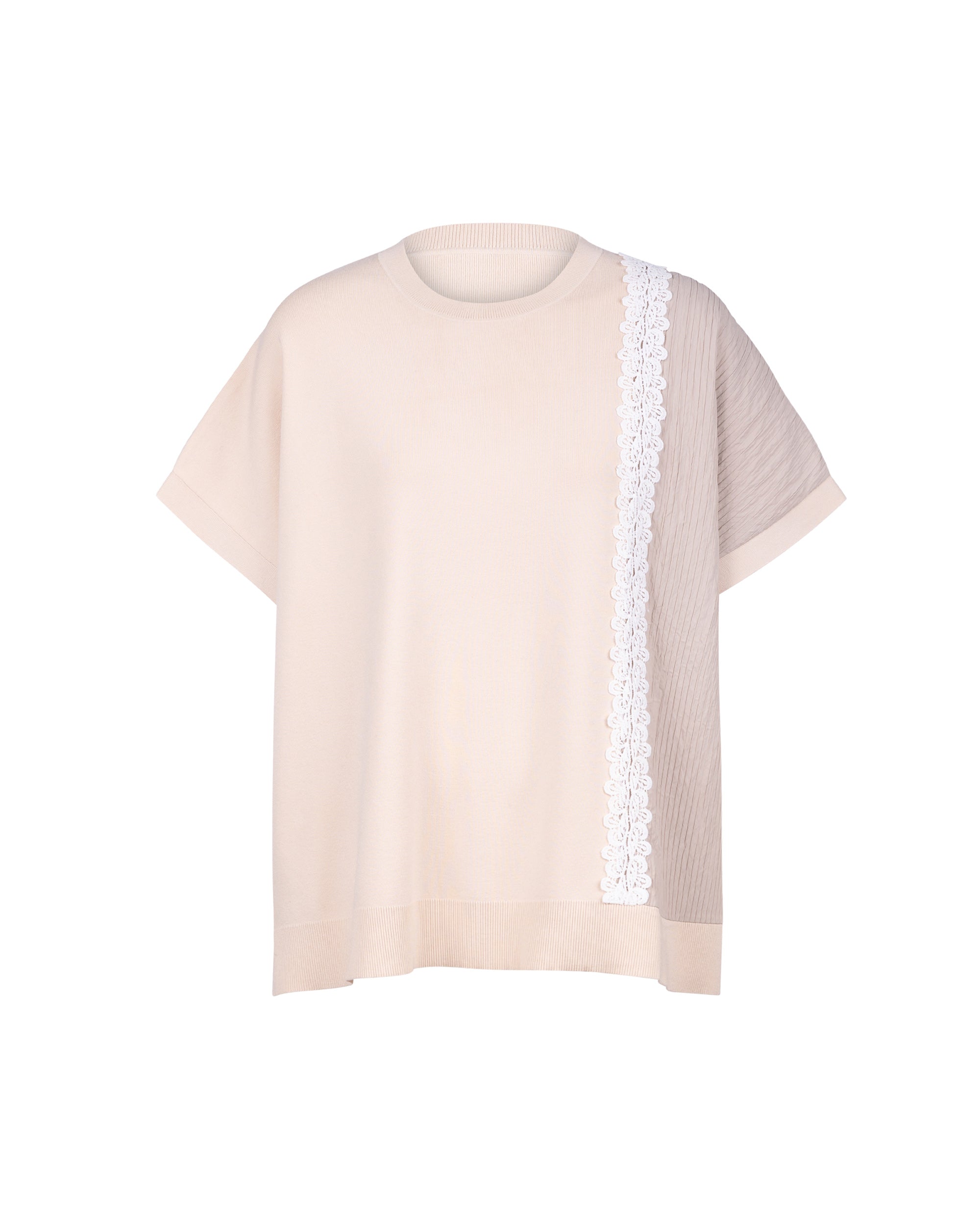 Athena Mix Crinkle Panel Cutwork Lace Knit Top