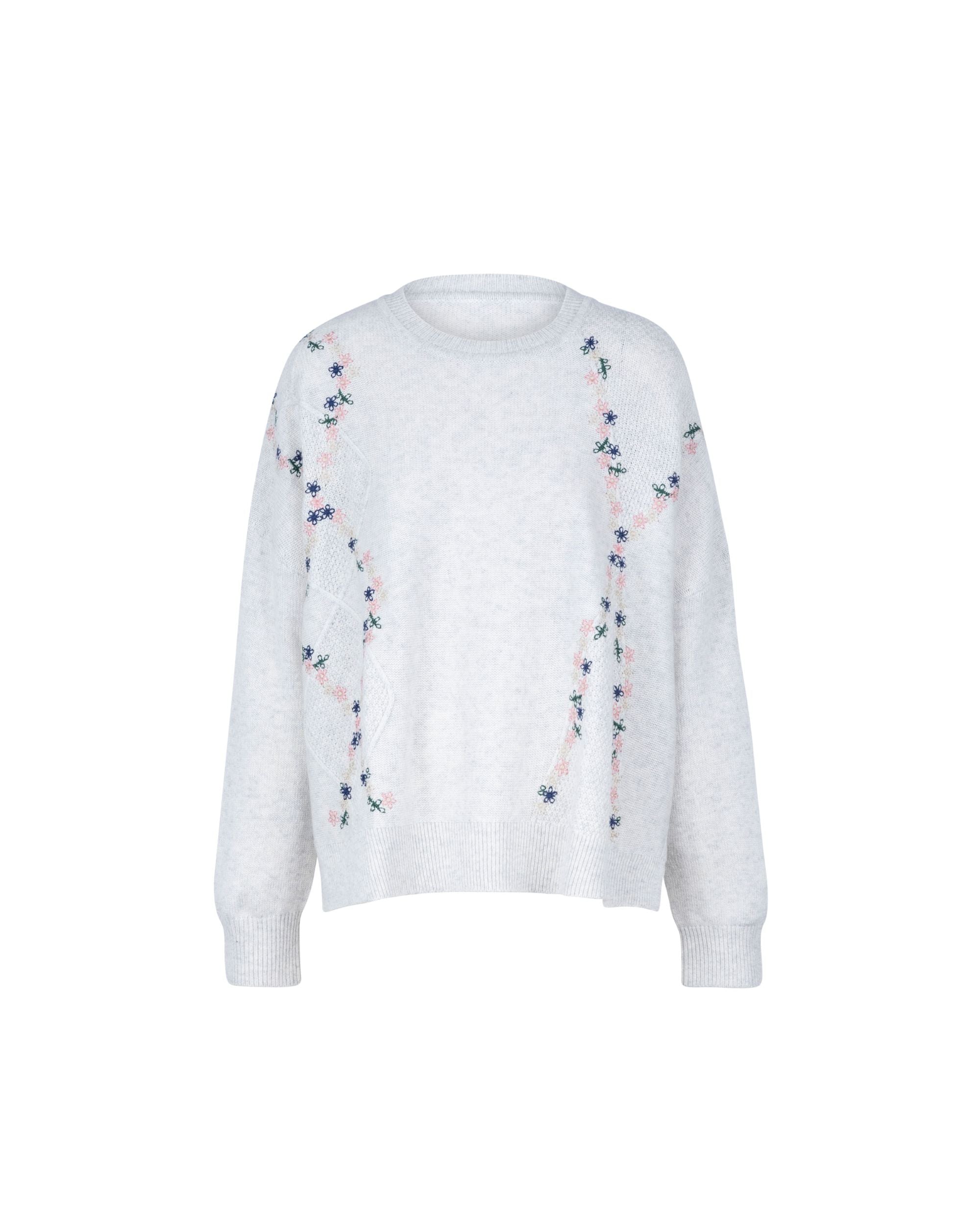 Wool Cashmere Colorful Daisy Embrodiery Knit Top