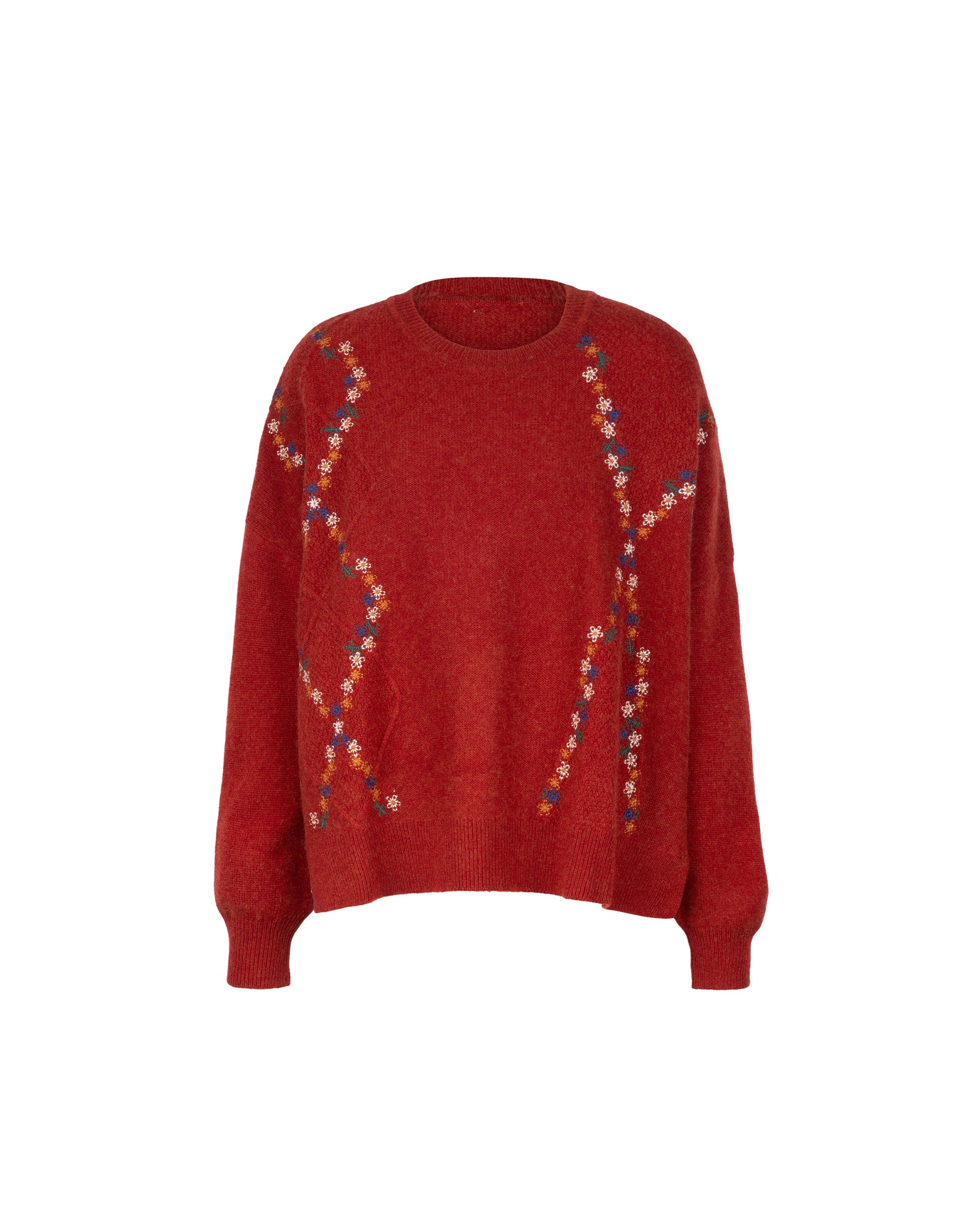 Wool Cashmere Colorful Daisy Embrodiery Knit Top